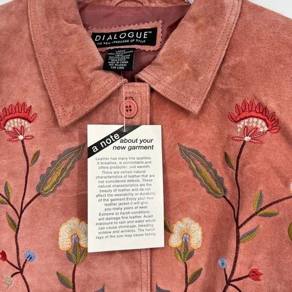 Jessica Holbrook Leather Jacket Womens L Floral Embroidered Boho Western Pink - Picture 5 of 5